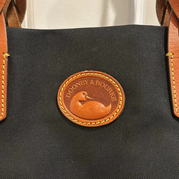 Dooney and Bourke Classic Black Tote Bag with Brown Leather Accents - Picture 3 of 8